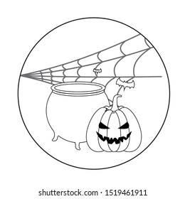 scene of cauldron with icons halloween