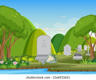 Scene of cemetery graveyard  illustration