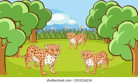 Scene with cheetahs in the open zoo illustration