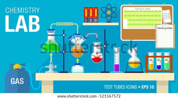 実験を行う化学実験室のシーン 化学教室 ベクターイラストデザイン のベクター画像素材 ロイヤリティフリー