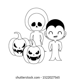 scene of children disguised with icons halloween vector illustration design