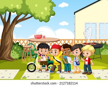 Scene with children in the park illustration