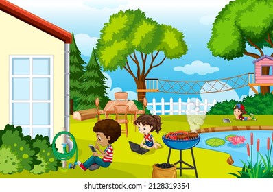 Scene with children in the park illustration