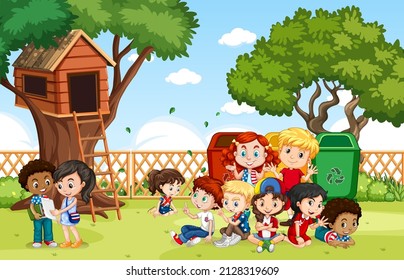 Scene with children in the park illustration