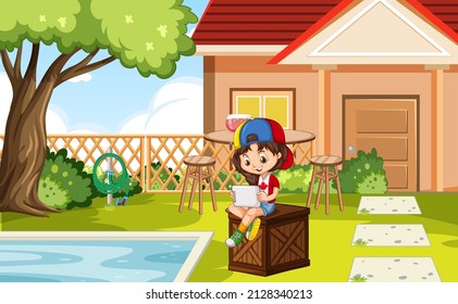 Scene with children in the park illustration