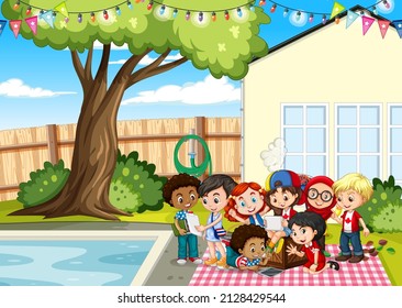 Scene with children in the park illustration