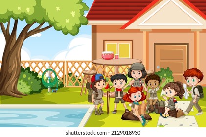 Scene with children in the park illustration