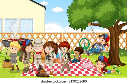 Scene with children in the park illustration