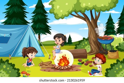 Scene with children in the park illustration