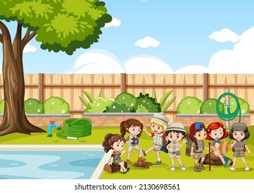 Scene with children in the park illustration