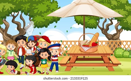 Scene with children in the park illustration