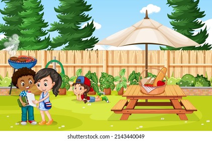 Scene with children in the park illustration