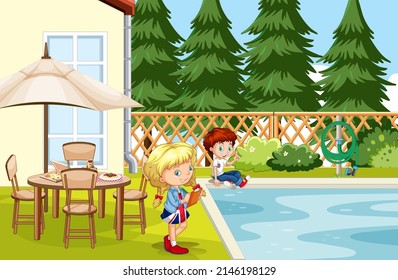 Scene with children in the park illustration