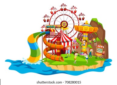 Scene with children playing rides illustration