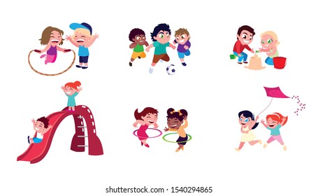 scene of children smiling and playing vector illustration design