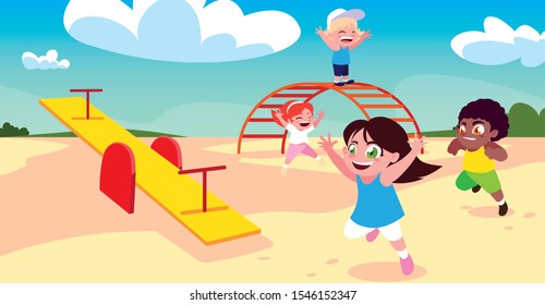 scene of children smiling and playing vector illustration design