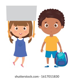scene children standing on white background vector illustration design
