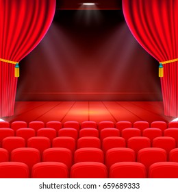 Scene cinema background art, Performance on stage. Vector illustration