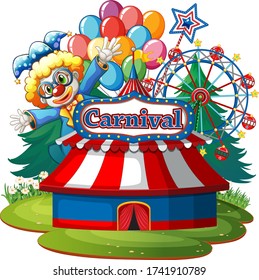 Scene with circus clown in the park on white background illustration