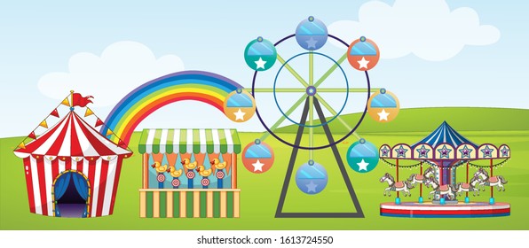 Scene with circus ride in the park illustration