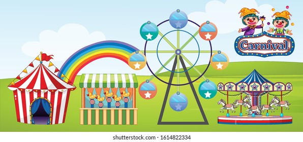 Scene with circus ride in the park illustration