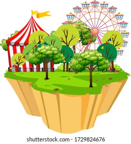 Scene with circus tent and rides in the park illustration