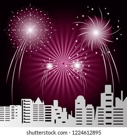 scene cityscape with fireworks