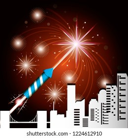 scene cityscape with fireworks