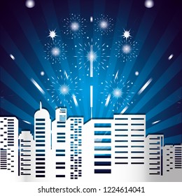 scene cityscape with fireworks