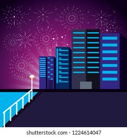 scene cityscape with fireworks