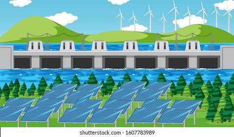 Scene with clean energy in the field illustration