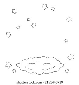 Scene with cloud and stars. Coloring book page for kids. Cartoon style character. Vector illustration isolated on white background.