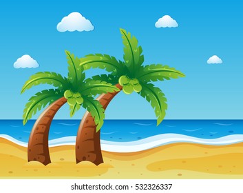 Ocean Scene Coconut Tree On Beach Stock Vector (Royalty Free) 537162304 ...