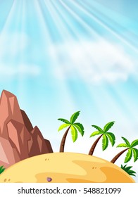 Scene with coconut trees on the beach illustration