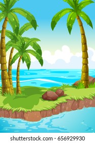 Scene with coconut trees on island illustration