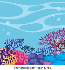 Scene with colorful reef underwater illustration