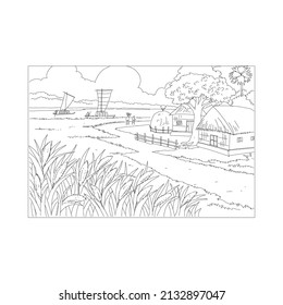 Scene Coloring page vector line art for book and drawing.