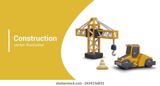 Scene from construction site. Heavy construction equipment