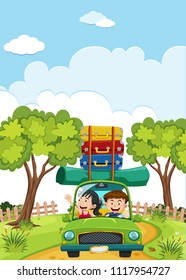 Escena de pareja haciendo una ilustración de un viaje por carretera
