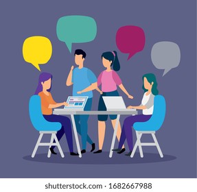 scene of coworking with people in workplace vector illustration design
