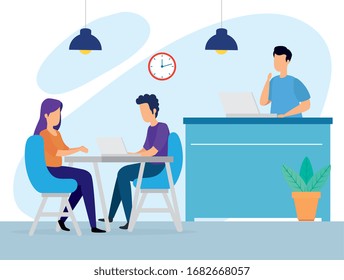 scene of coworking with people in workplace vector illustration design