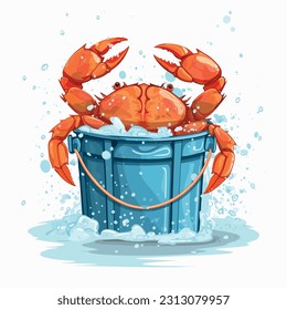 Scene of a crab bucket in a flat design. Iillustrations of crabs and a bucket svg