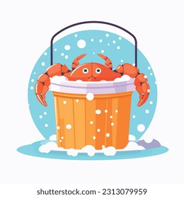 Scene of a crab bucket in a flat design. Iillustrations of crabs and a bucket svg