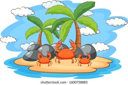 Scene with crabs on island illustration