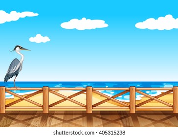 Scene with crane and ocean illustration