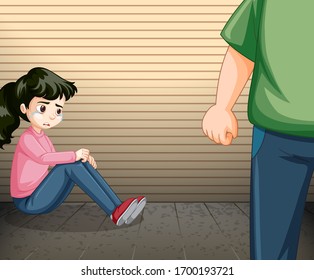 Scene with crying girl and angry man  illustration