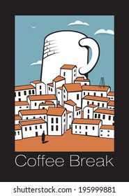 Scene with a cup of coffee in town