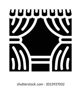 escena con cortinas glifo vector de icono. escena con señal de cortinas. símbolo de contorno aislado ilustración negra