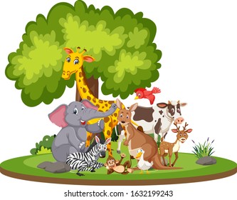 Scene with cute animals in the park illustration