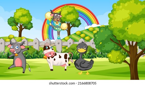 Scene with cute animals in the park illustration